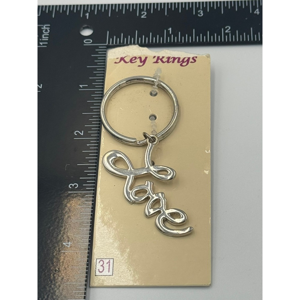 Silver Tone Love Script Cursive Word‎ Keychain Key Ring TN24848 NEW